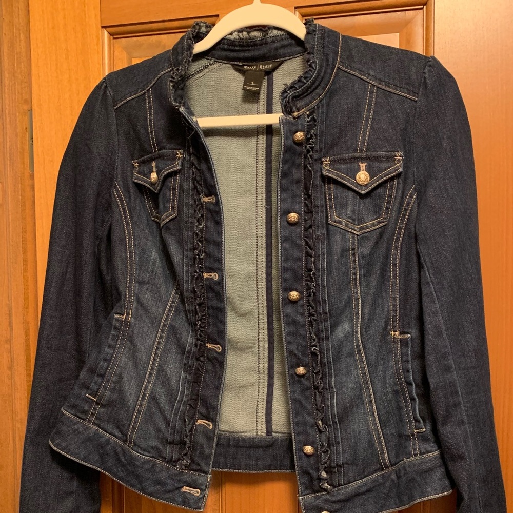 WHBM Jean Jacket with feminine touch of ruffles.